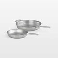 14 Piece Set Classic Stainless Steel (9.5 in, Fry Pan, 11 in. Fry Pan, 12.5 in. Fry Pan, 3.5 qt. Chef's Pan with Lid, 1.5 qt. Saucepan with Lid, 3 qt. Saucepan with Lid, 5 qt. Braiser, and 7.25 qt. Pasta Pot with Sieve Insert and Lid) | Le Creuset