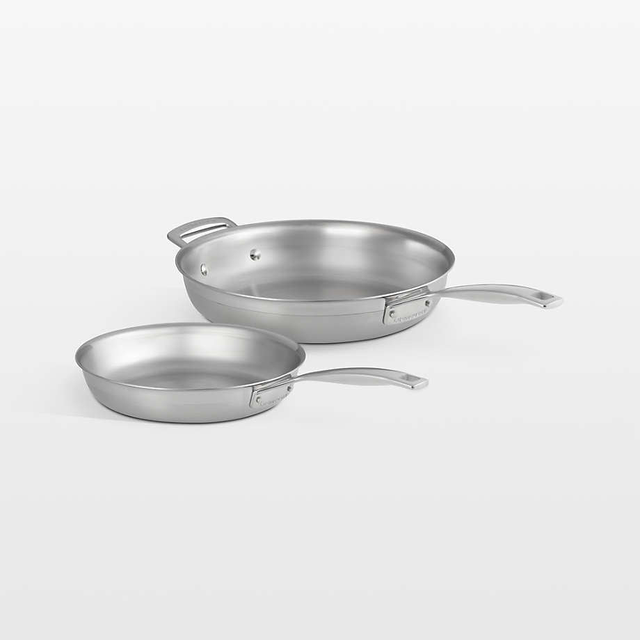 14 Piece Set Classic Stainless Steel (9.5 in, Fry Pan, 11 in. Fry Pan, 12.5 in. Fry Pan, 3.5 qt. Chef's Pan with Lid, 1.5 qt. Saucepan with Lid, 3 qt. Saucepan with Lid, 5 qt. Braiser, and 7.25 qt. Pasta Pot with Sieve Insert and Lid) | Le Creuset