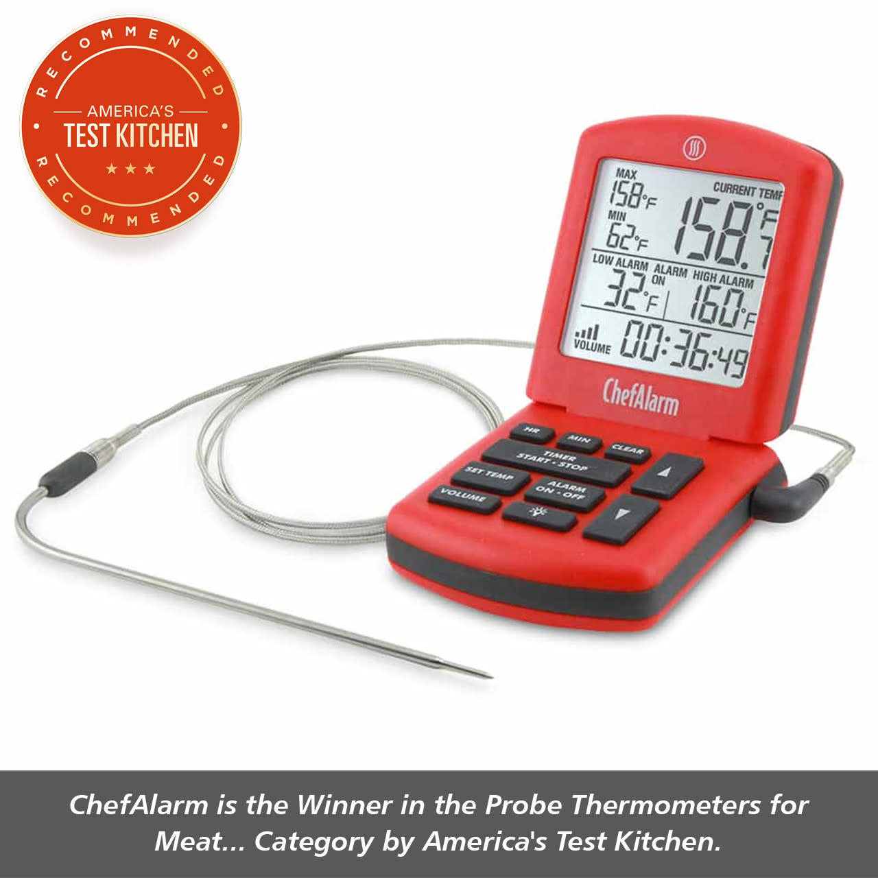 ChefAlarm w/ Pro-Series High Temp Cooking Probe and Case, Red