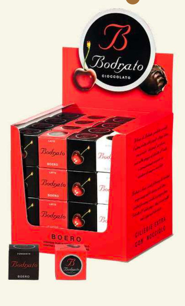 "BODRATO" Dark Chocolate Grappa Dipped Pitted Boeri Cherries