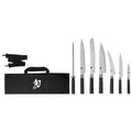 Classic 8 Pc Student Set: Paring 3.5", Utility 6", Chef's 8", Bread 9", H.G. Slicing 9", Boning/Fillet 6", Combination Honing Steel and Shun Knife Roll 8-Slot (DM0880).