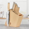Premier Blonde 7 Pc Essential Block Set: Paring 4", Utility 6.5", Chef's 8", Bread 9", Satin Steel Combination Honing Steel, Herb Shears and 11-Slot Bamboo Block. | Shun