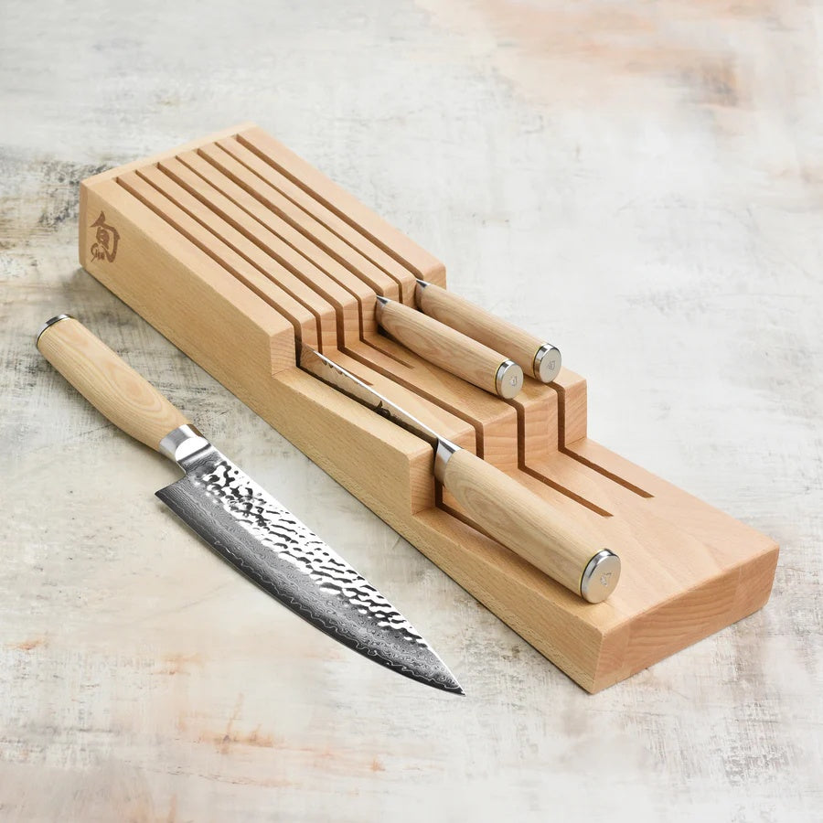 Premier Blonde 5 Pc In-Drawer Set: Paring 4", Utility 6.5", Chef's 8", Bread 9"and 7-Slot In-Drawer Tray. | Shun