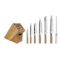 Premier Blonde 8 Pc Professional Block Set: Paring 4", Santoku 5.5", Utility 6.5", Chef's 8", Bread 9", Slicing 9.5", Combination Honing Steel and 11-Slot Bamboo Block. | Shun