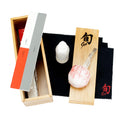 Knife Care Kit: Food-Grade Camilia Oil 2 oz., Rust Removal & Polishing Boards, Uchiko Powder Ball, Shun Polishing Cloths and User Instructions.