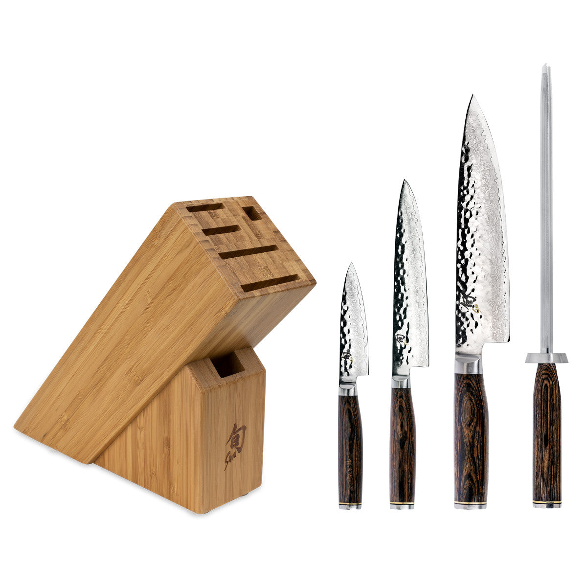 Premier 5 Pc Starter Block Set: Paring 4", Utility 6.5", Chef's 8", Combination Honing Steel and 6-Slot Slimline Block (DM0845). | Shun