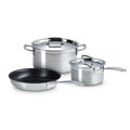 5 Piece Set Classic Stainless Steel (9.5 in. Classic Non-stick Frying Pan, Classic Stockpot with Lid, Classic Round Saucepan with Lid) | Le Creuset