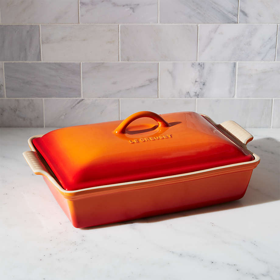 Heritage Covered Rectangular Casserole - Flame - 4 qt | Le Creuset