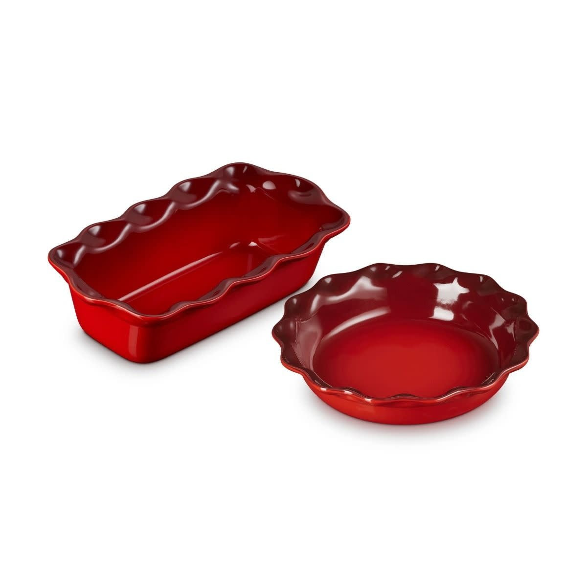 Set of 2 Heritage Fluted Pie Dish and Fluted Loaf Pan - Cerise | Le Creuset
