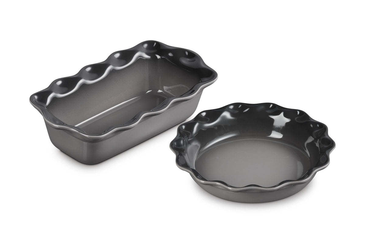 Set of 2 Heritage Fluted Pie Dish and Fluted Loaf Pan  - Oyster | Le Creuset