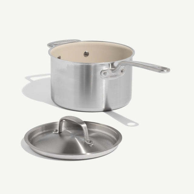 CeramiClad™ 4 qt. Non-stick Saucepan with Lid - Sand | Made In