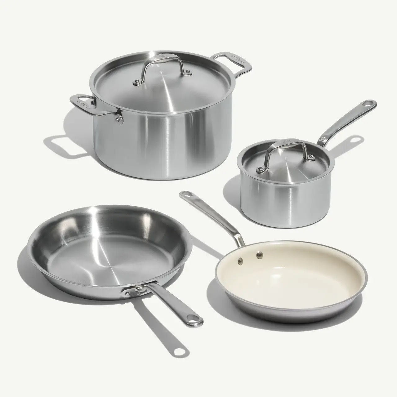 6PC Stainless Clad Cookware Set with CeramiClad Non-stick Fry Pan | Made In