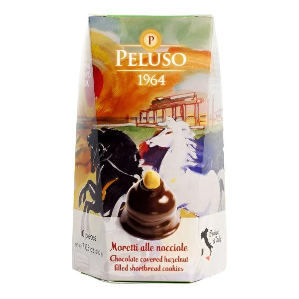 "PELUSO" Hazelnut Moretti cookies, dark Chocolate covered and Hazelnut spread filling, 7.05 oz